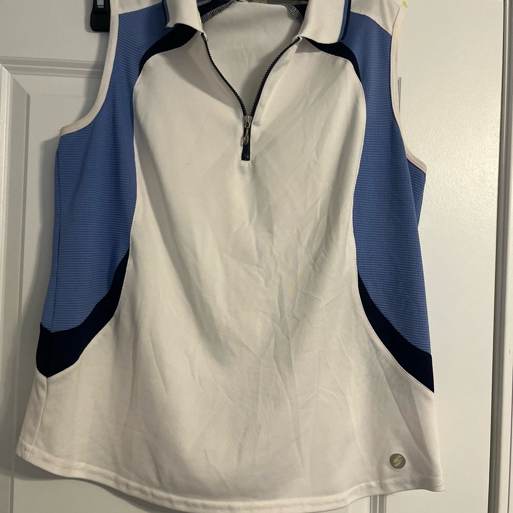 Women's Sleeveless Polo Shirt - White and Blue